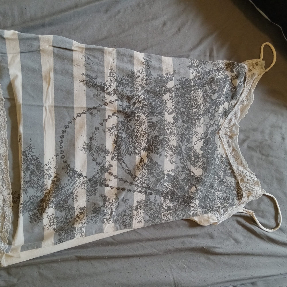 FANG Gray and White Chemise with Elegant Lace